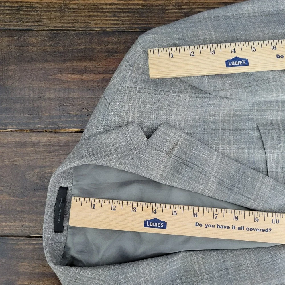 Calvin Klein Men's Sport Coat Blazer Gray Plaid Wool Linen Poly Extreme Slim 40R